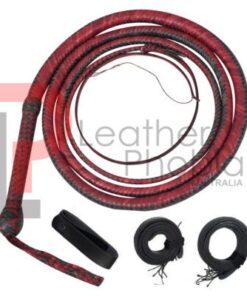 Red and black Cow Hide Leather Bull Whip