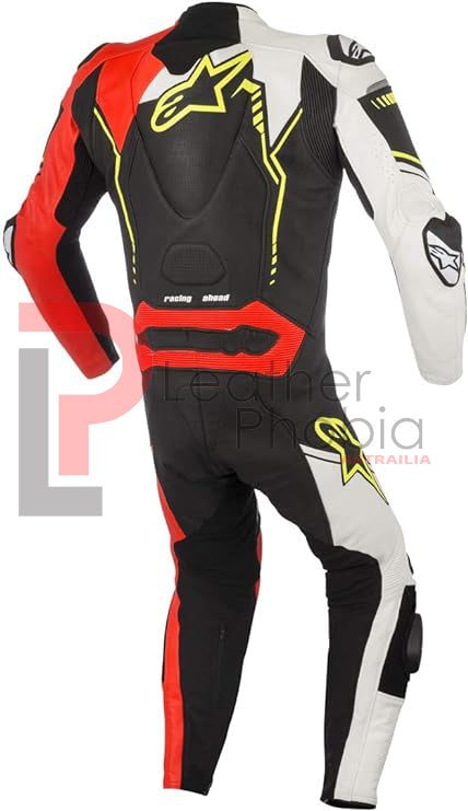 51aNH2fEoyL._AC_UY741 Men' Leather Motorcycle Riding Suit, Black/White/Red/Yellow, 54 back image full