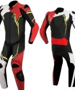 Men's Fashion Motorbike Real Leather One Piece Suit with Armor Protection Black,XS-5XL front and back image