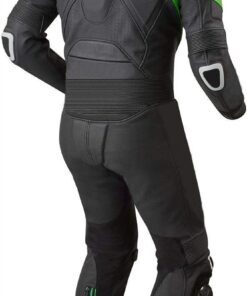 Men's Fashion Motorbike Real Leather One Piece Suit with Armor Protection Black XS-5XL back image full