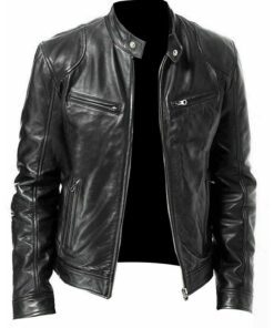 Black Distressed Biker Leather Jacket