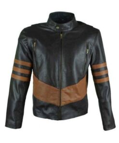Men's Black Cafe Racer With Brown Stripes Leather Jacket