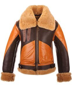 Men's Choco Aviator Real Sheepskin Leather Jacket Distressed Biker Leather Jacket
