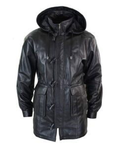 Men's Detachable Hooded 3/4 Long Black Duffle Coat