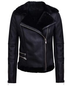 Black Biker Aviator Style Jacket
