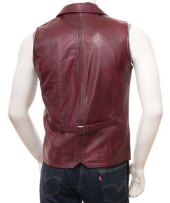 Men's Distressed Genuine Sheepskin Leather Vest Jacket amazing look by Leather Phobia back image