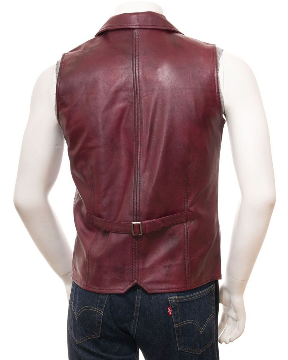 scin-13115-burgundy-back Men's Distressed Genuine Sheepskin Leather Vest Jacket amazing look by Leather Phobia back image